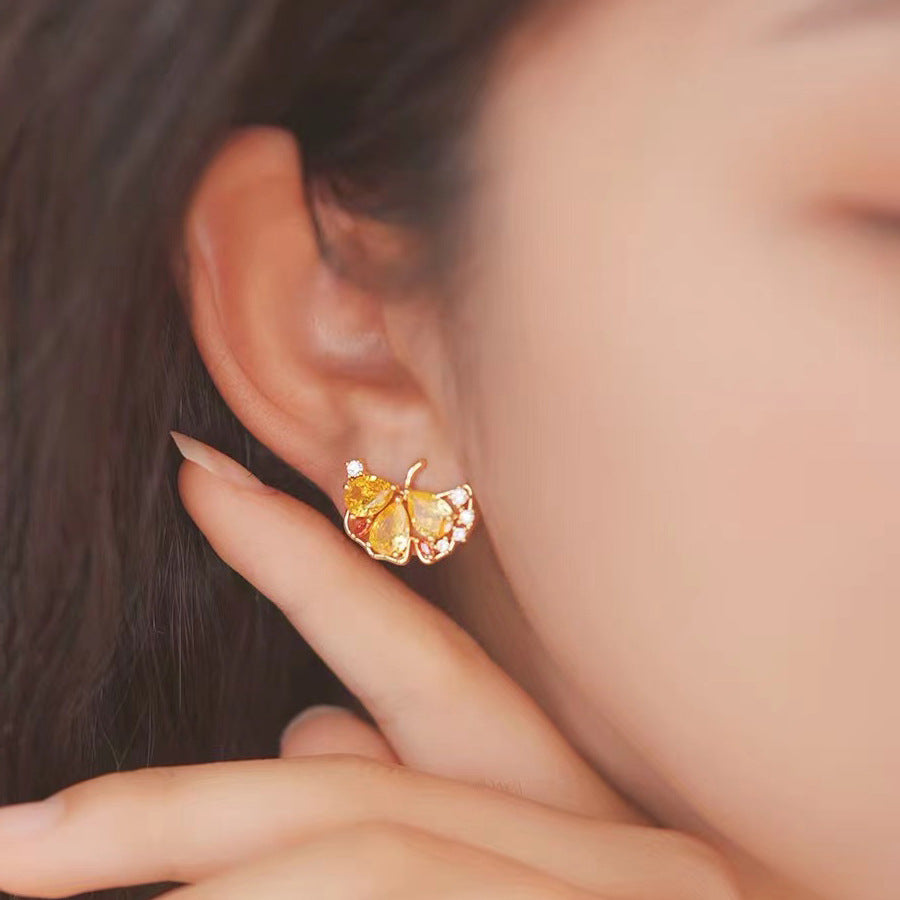 Ginkgo Shimmer French Style Leaf Super Flash Earrings