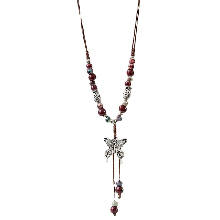 Ethnic Style Noble Concubine Drunk Butterfly Long Sweater Chain Necklaces