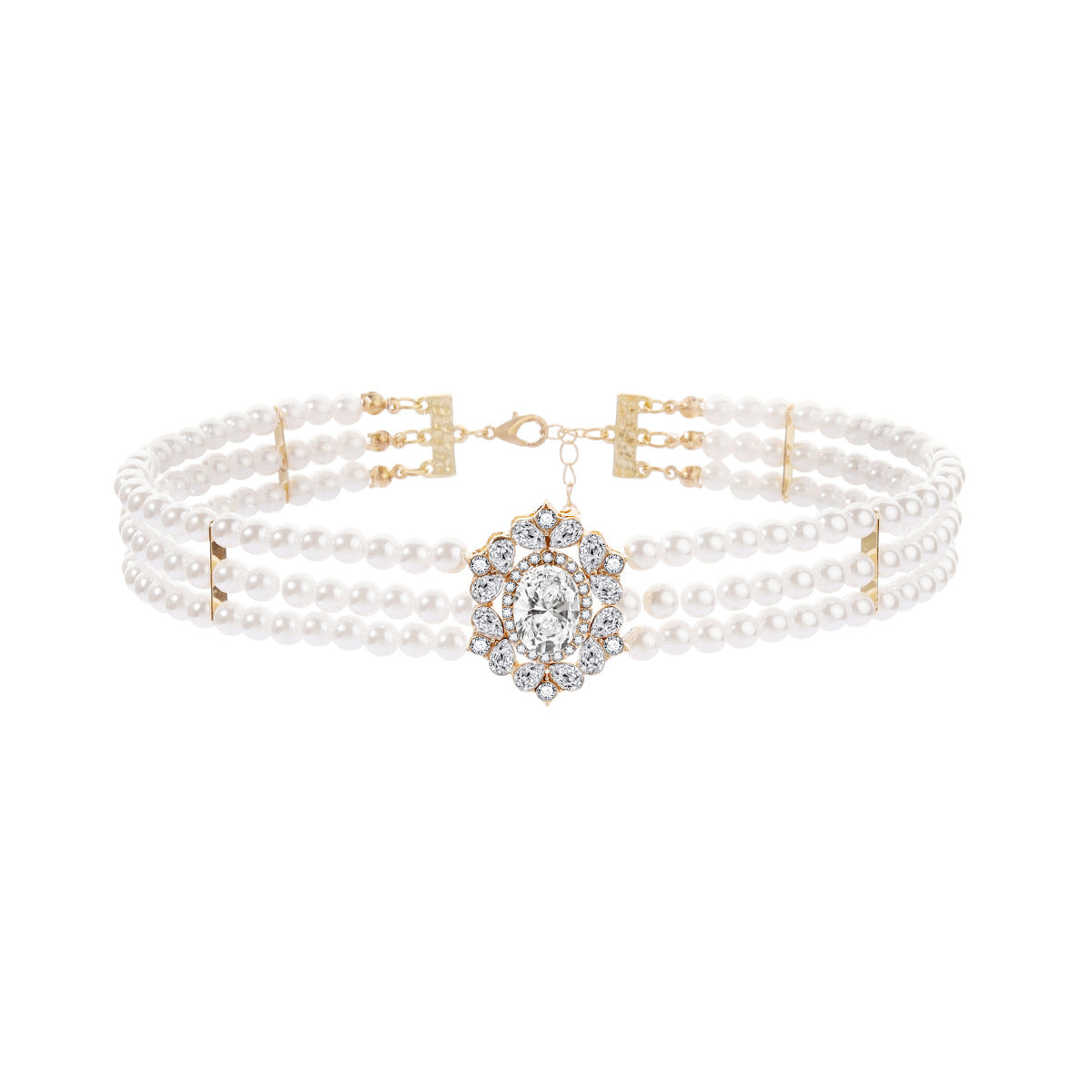 Retro Style Geometric Ellipse Pearl Cold Necklaces