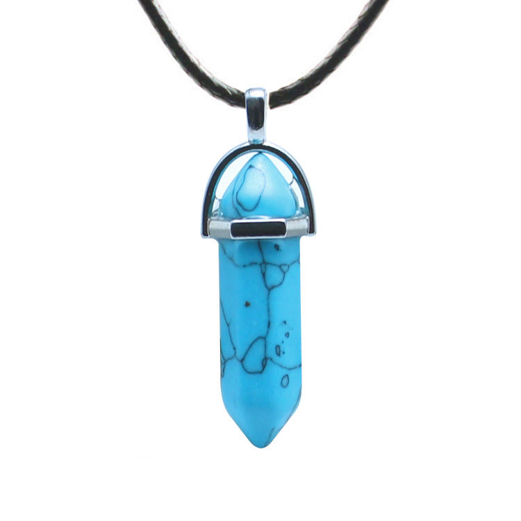 Natural Stone Hexagon Prism Fashion Crystal Necklaces