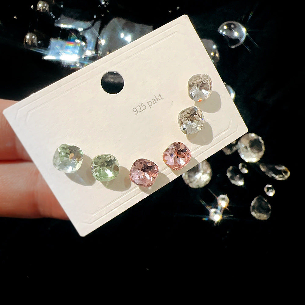 Women's Cube Sugar One Card Three Pairs Earrings