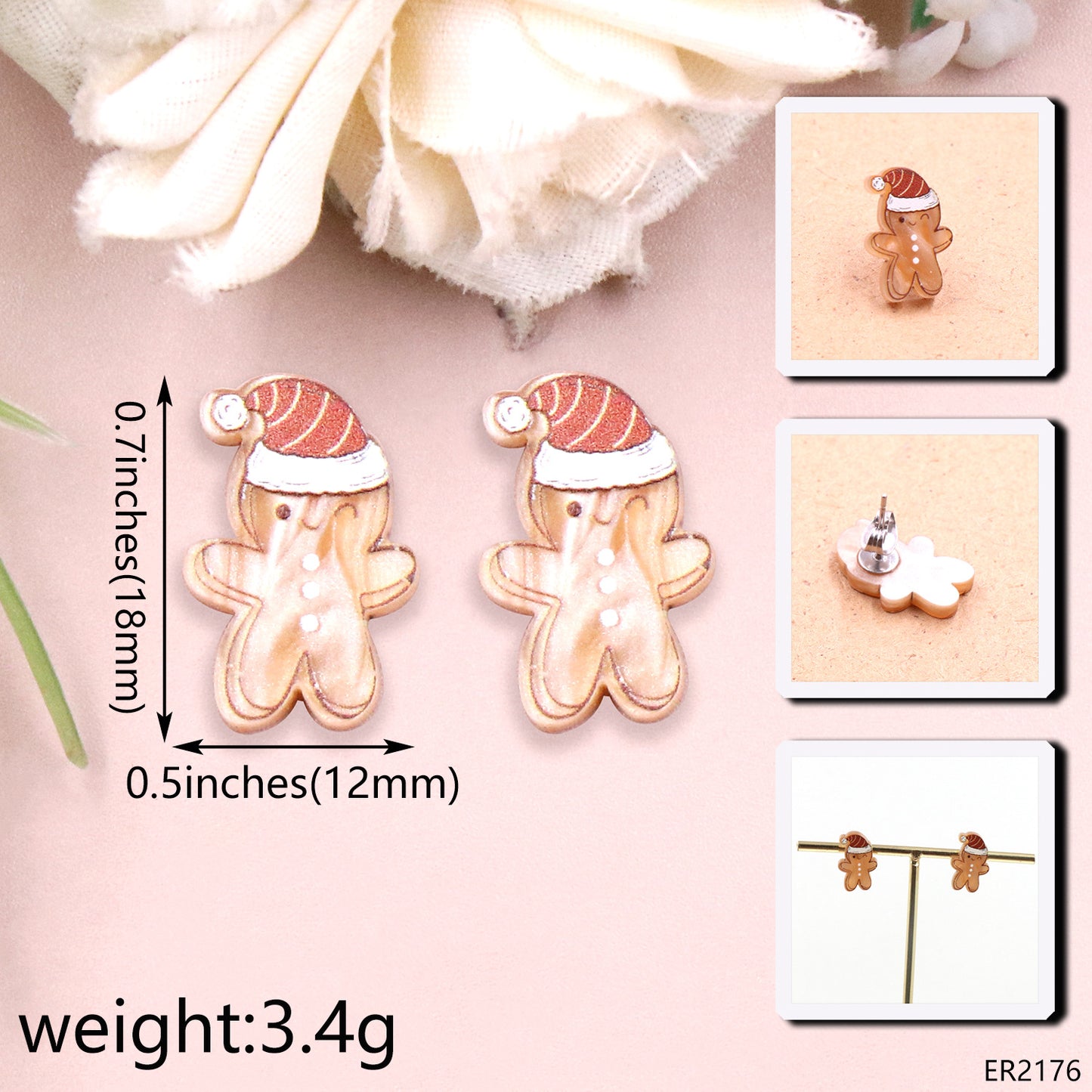 Tree Gingerbread Man Candy Cute Fashion Earrings