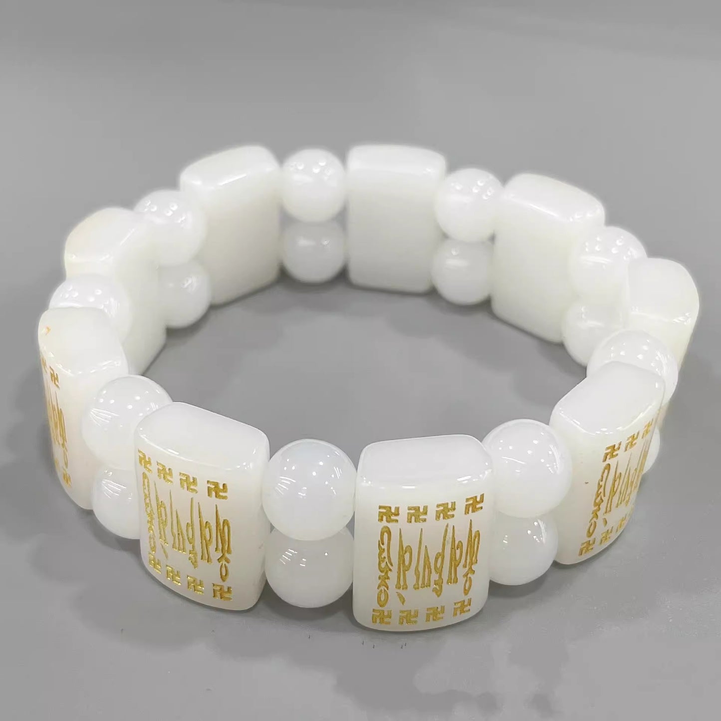 Women's & Men's Black Agate Six Words Mantra Double Row Couple Bracelets
