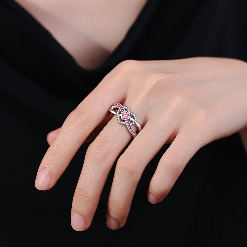 Women's Pink Loving Heart Zircon Female Fashion Simple High Rings