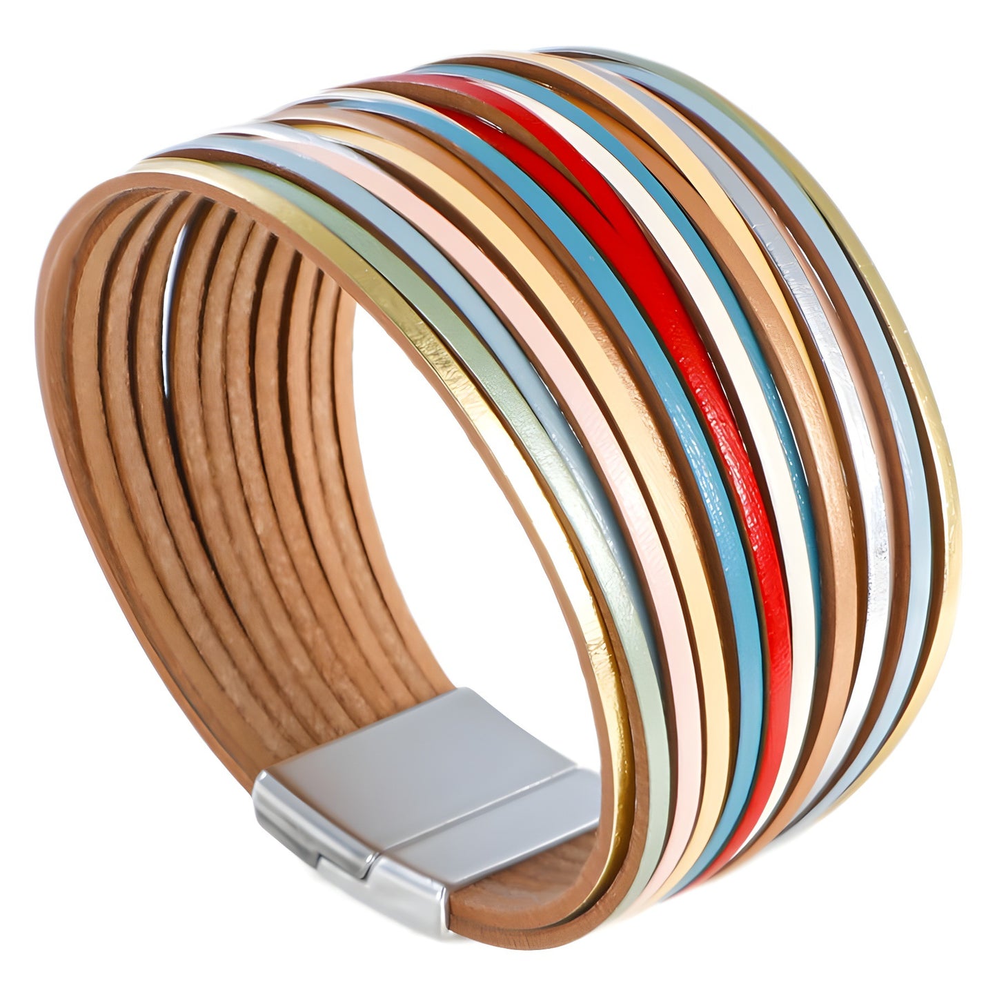 Women's Summer Rainbow Color Matching Leather Cord Fashion Magnetic Bracelets
