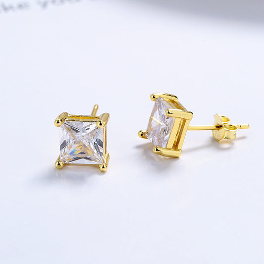 Women's Sterling Sier Square Zircon For Summer Earrings