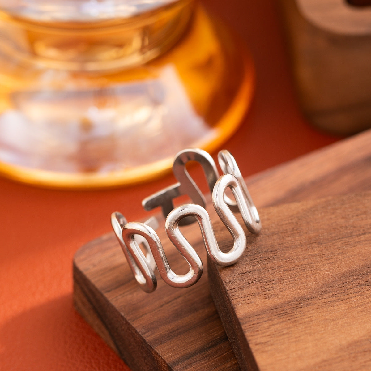 Irregular Stainless Steel Open U-shaped Wave Ring