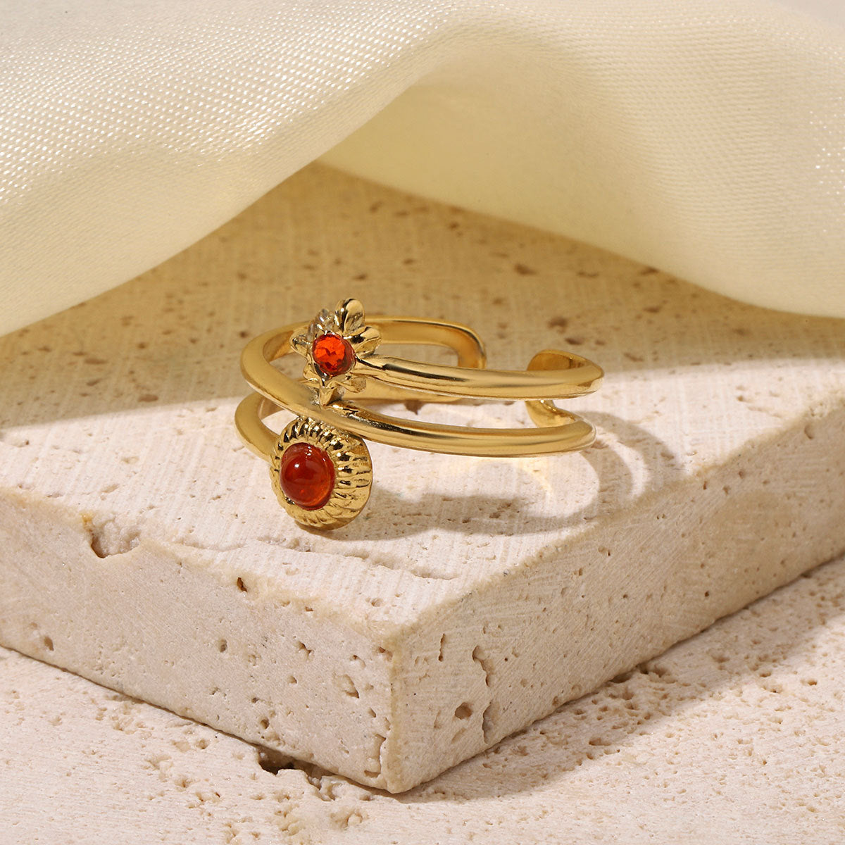 French Counter Titanium Steel Red Agate Natural Stone Female Rings