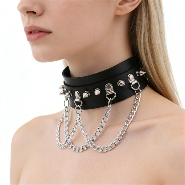 Punk Black Leather Unisex Dark Series Metal Chain Pendants