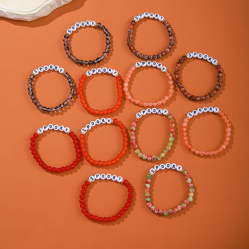 Halloween Simple English Letter Glass Beaded Bracelets