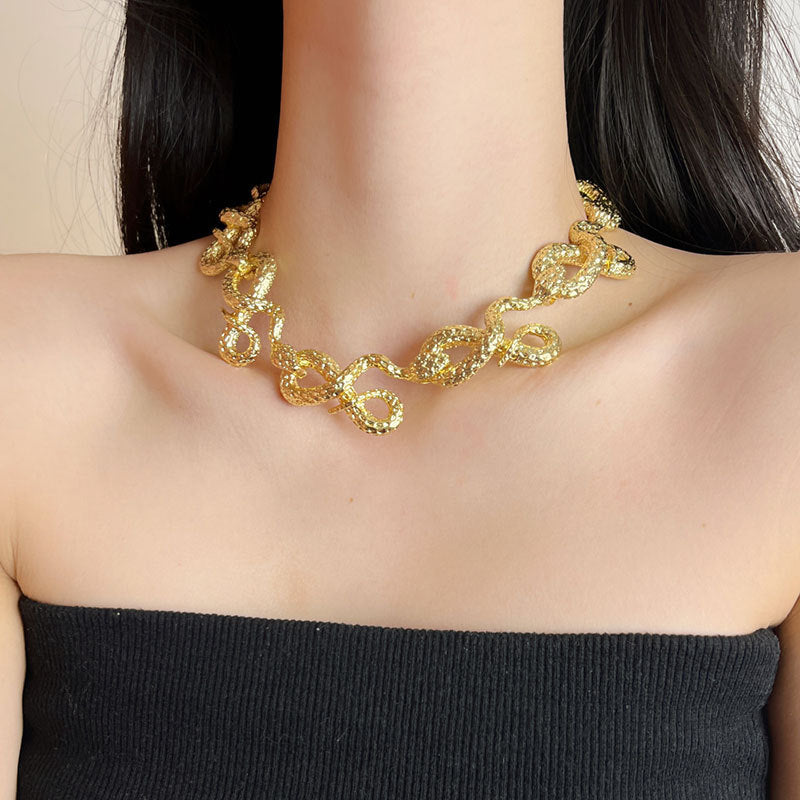 Women's Plate Snake Cuban Real Gold Electroplated Light Luxury Buckle Necklaces