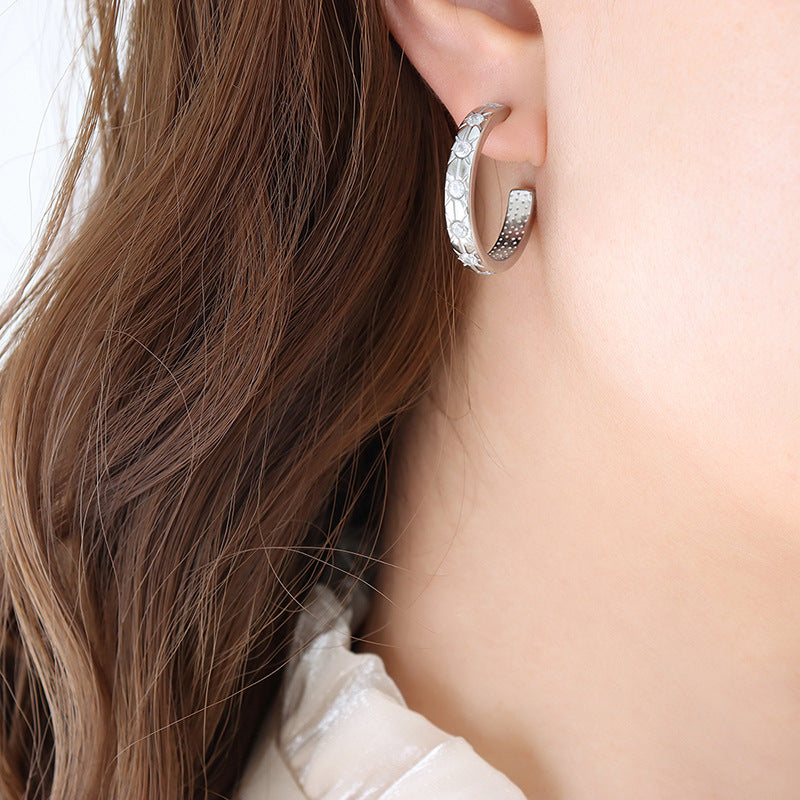 Inlaid Zircon Shaped Titanium Steel Gold Does Earrings