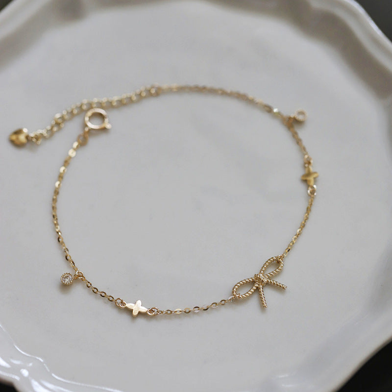 Sier Gold-plated Twist Bow Female Clover Simple Artistic Bracelets