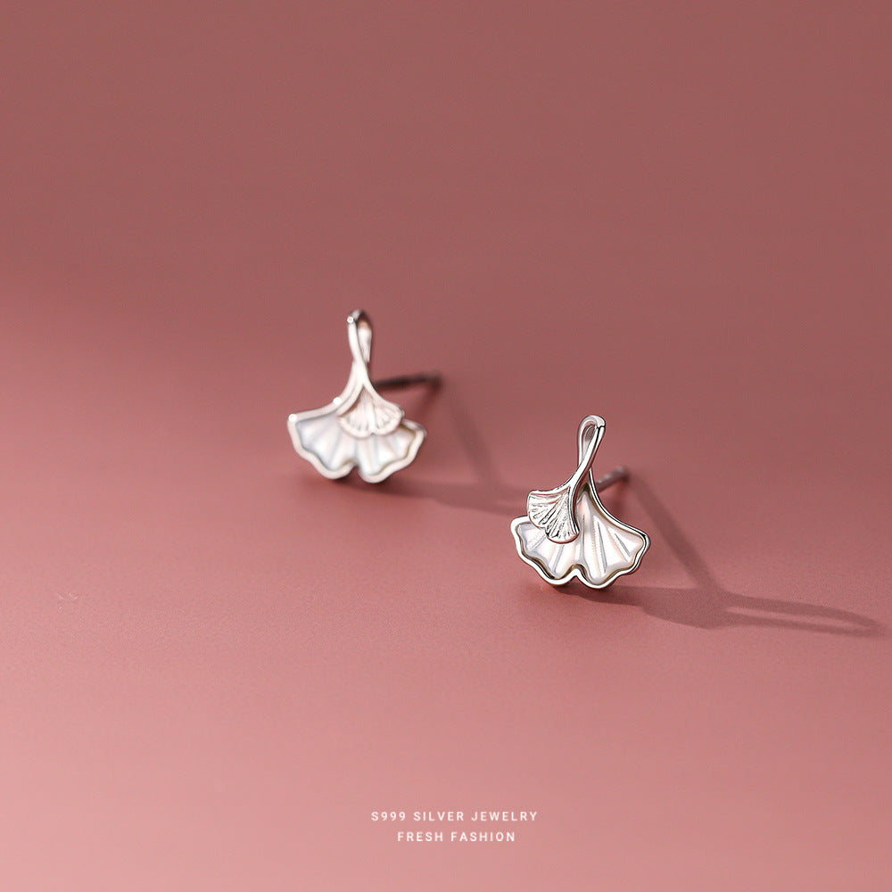 Women's Sier Ginkgo Leaf For Temperamental Shell Earrings