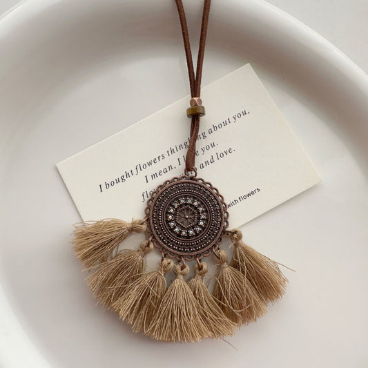 Brown Vintage Female Bohemian Ethnic Style Tassel Sweater Chain Necklaces