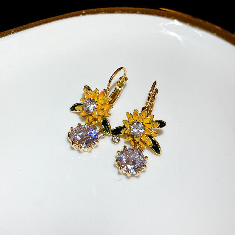 Sier Needle Flower Curved Irregular Pearl Baroque Vintage Earrings