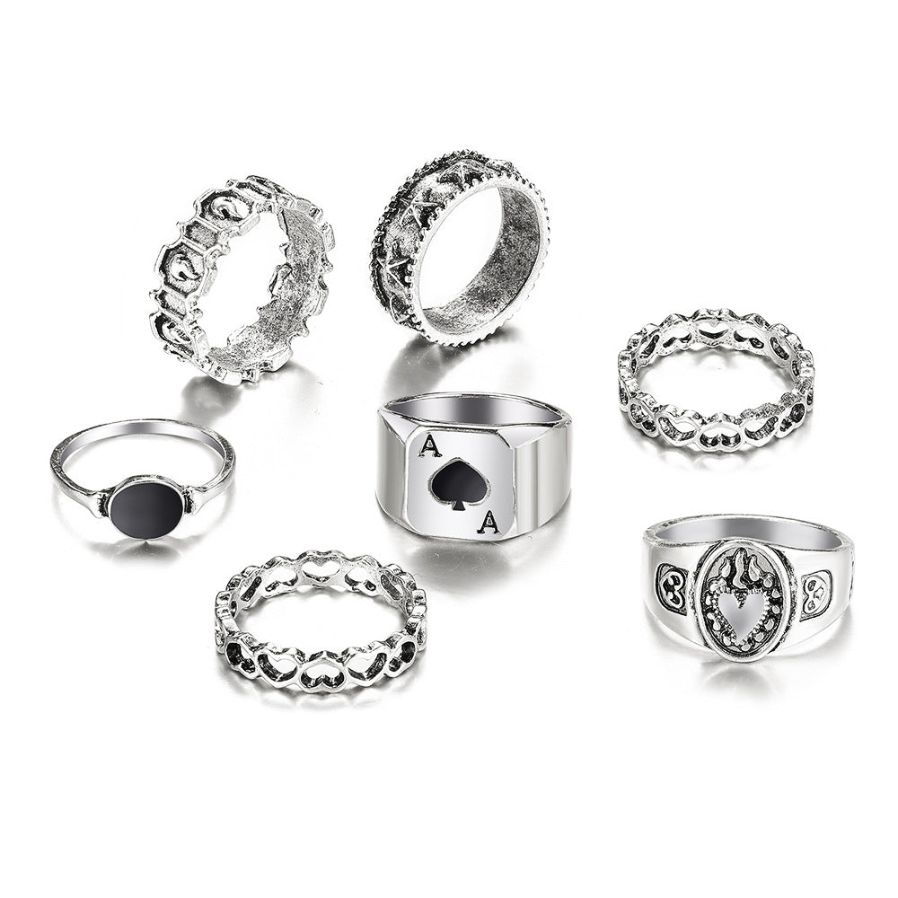 Spade Card Suit Set Creative Personality Rings