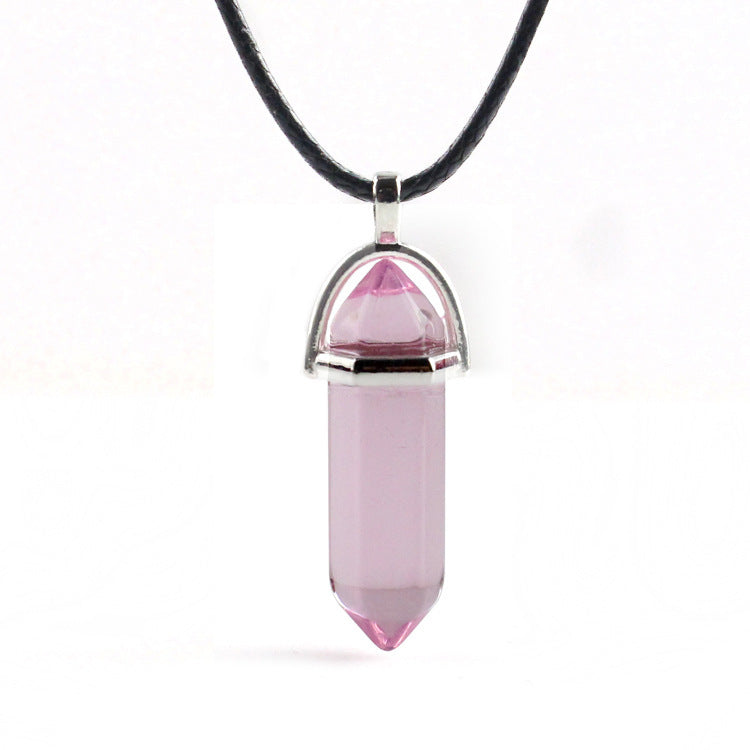 Natural Stone Hexagon Prism Fashion Crystal Necklaces