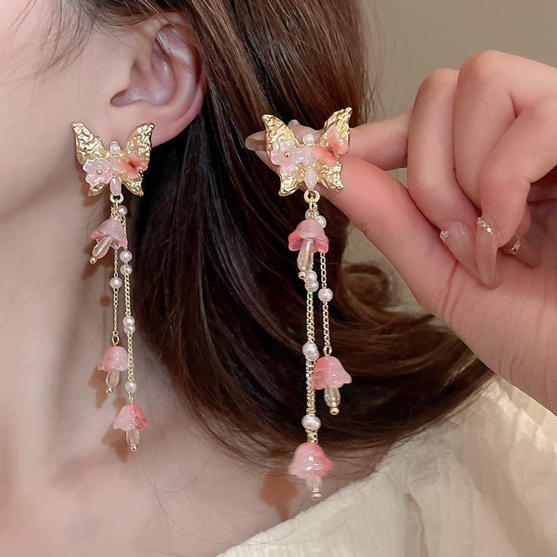 Chinese Style Flower Bamboo Tassel Fashion Trend Ear Hook Earrings