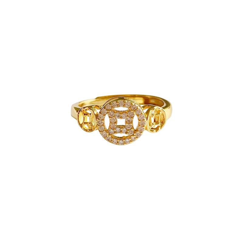 Micro Inlaid Zircon Coin High-grade Opening Ring