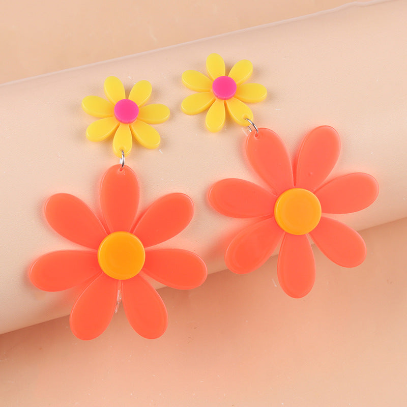Women's Fluorescent Color Stitching Sunflower Acrylic Exaggerated Earrings