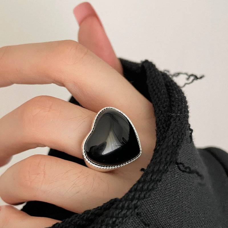 Heart-shaped Zircon Female Geometric Twist Twin Sier Opening Rings