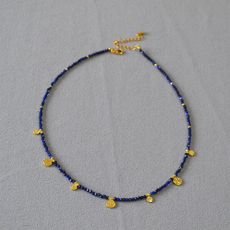 Retro Lapis Turquoise Beaded Gold Coin Simple Temperament Pendants