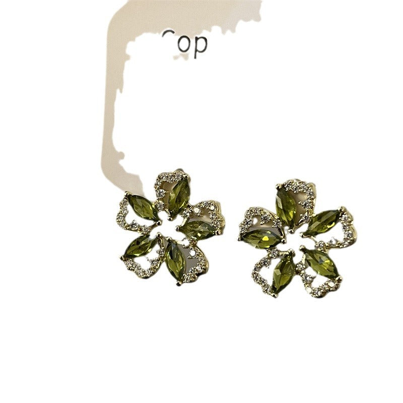 Green Zircon Flower Female Summer Light Luxury Temperament Rings