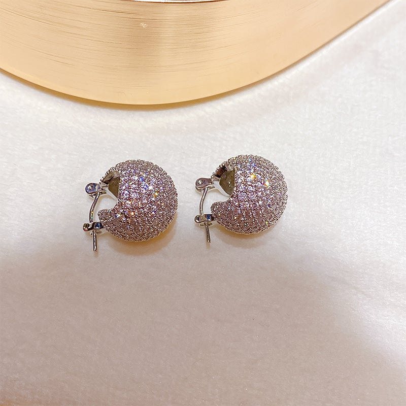 Women's Small Geometric Zircon Ball Ear Clip Korean Commuter High-grade Earrings