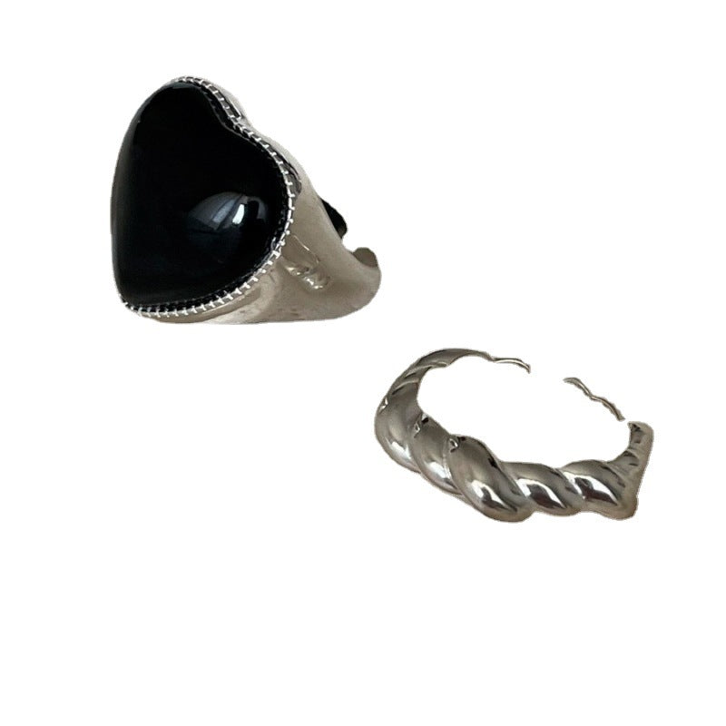 Heart-shaped Zircon Female Geometric Twist Twin Sier Opening Rings