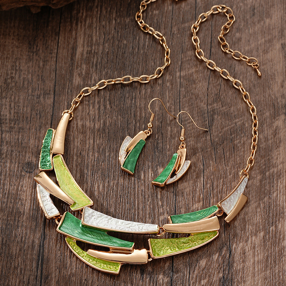 Women's Blue Enamel Geometric High-grade Elegant Trendy Jewelry Set