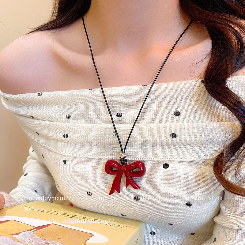 Women's Red Bow Love Minimalist Sweater Chain Necklaces