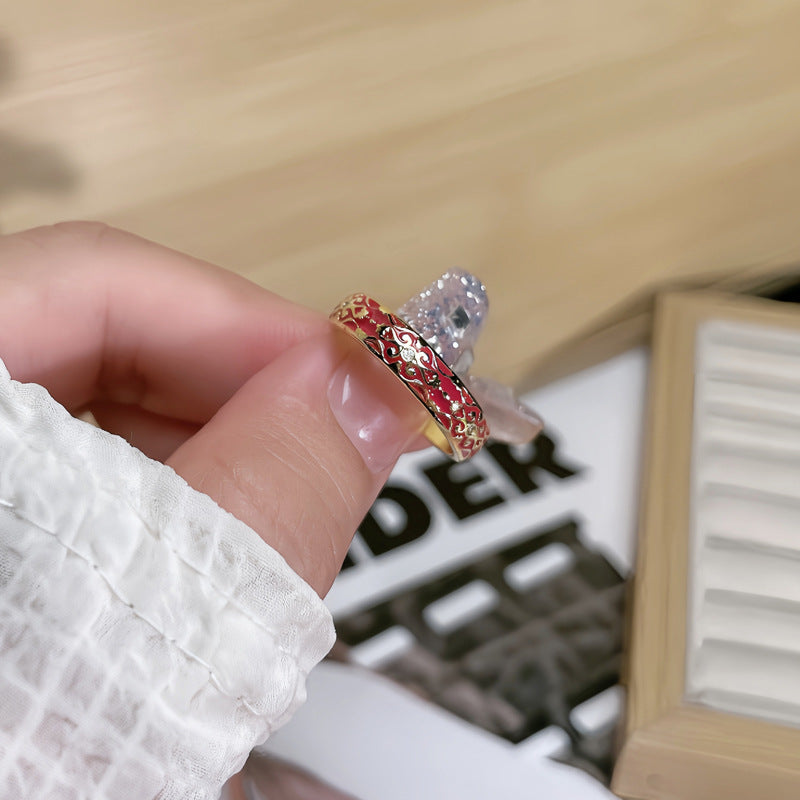 Angora Red Drip Glazed Geometric Fashionable Rings