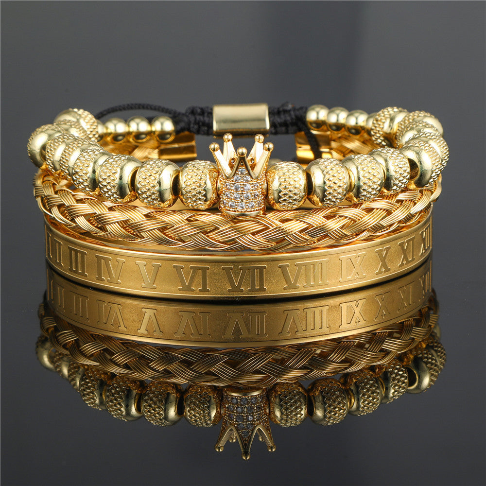 Men's Zircon Double Leopard Head Black Agate Bracelets