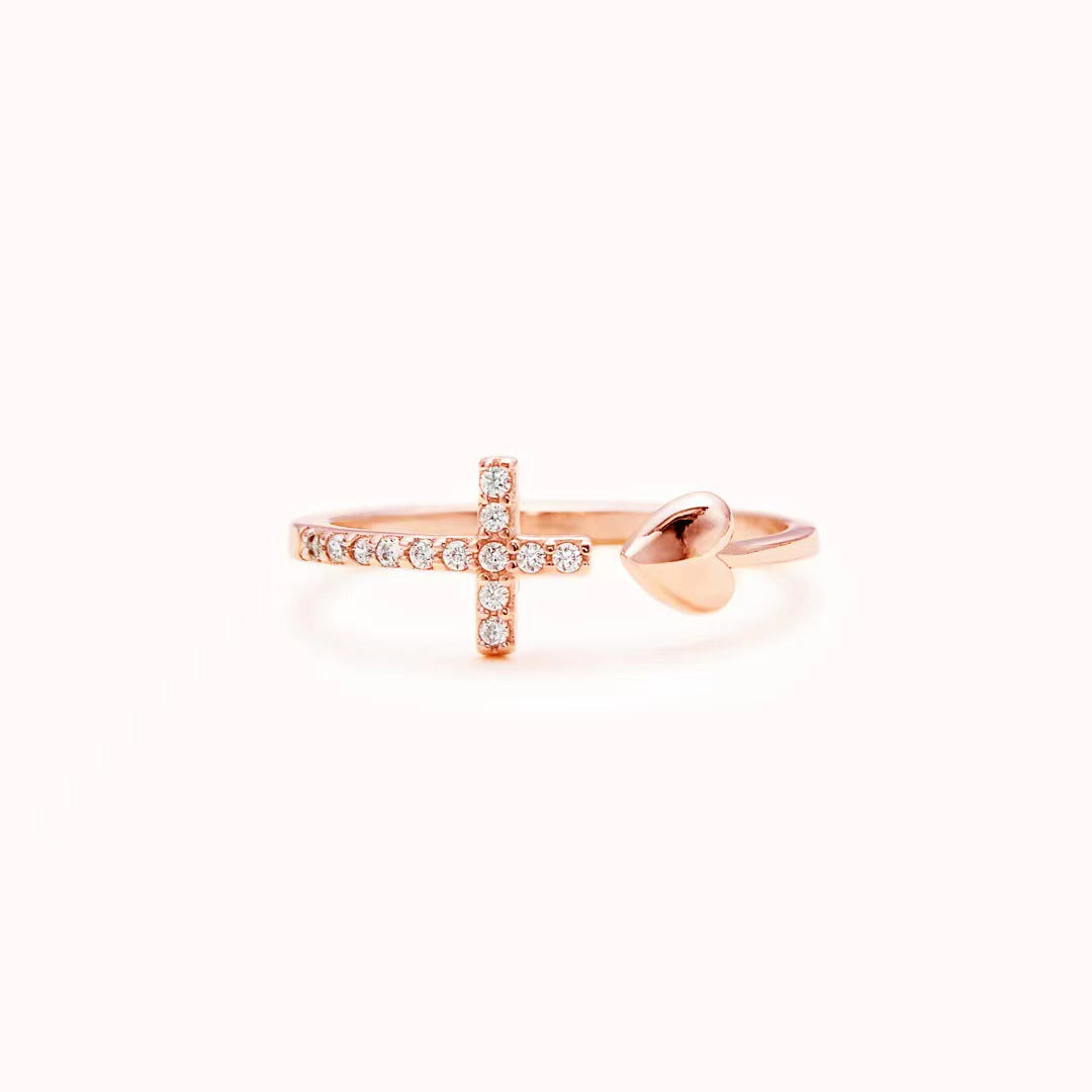Loving Heart In Sterling Sier Cross Rings