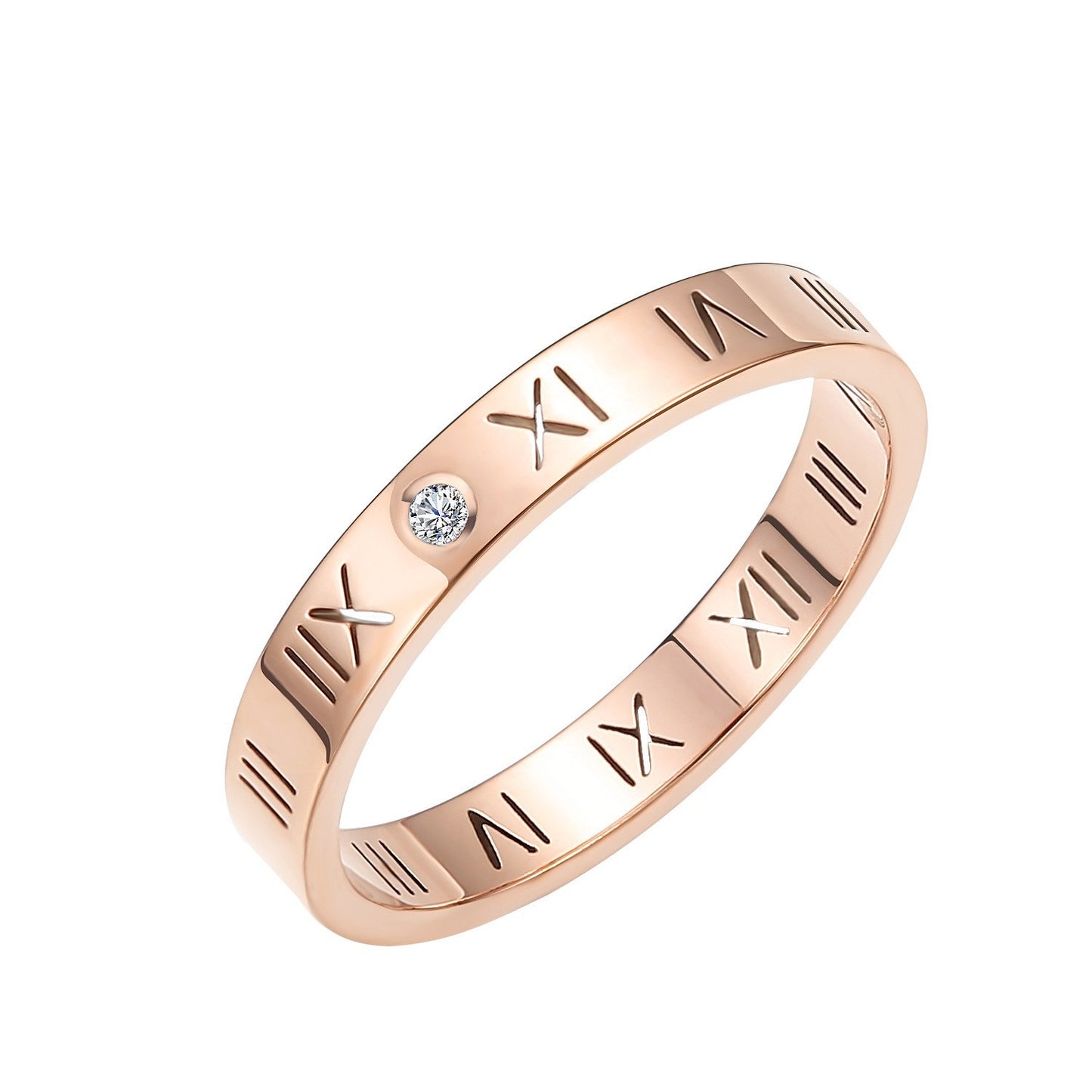 Simple Six Rhinestone Embed Titanium Steel Ring