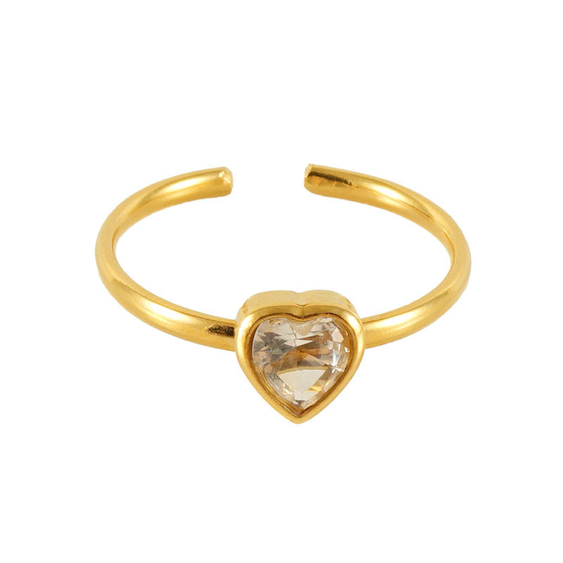 French Style Stainless Steel Colorful Heart-shaped Rings