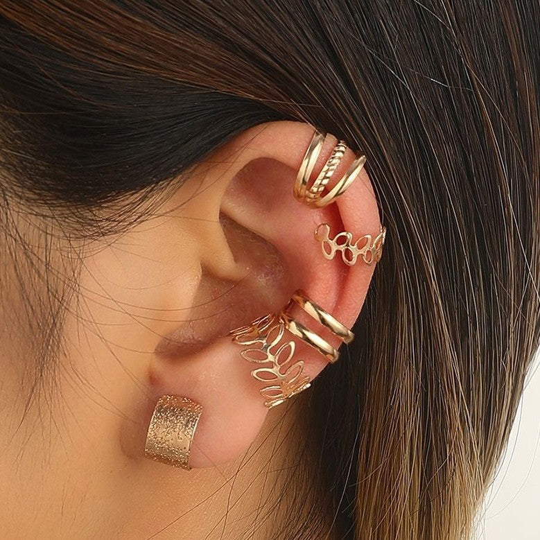 Bone Clip Set Personalized Golden Leaves Earrings