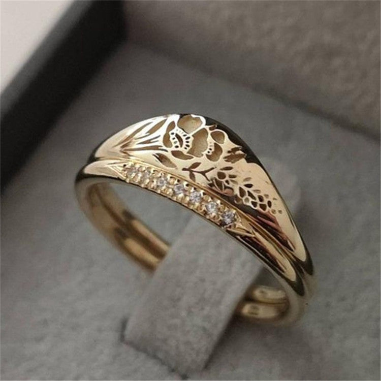 Women's Fashion Pattern Simple Rhinestone Gold Plated Rings