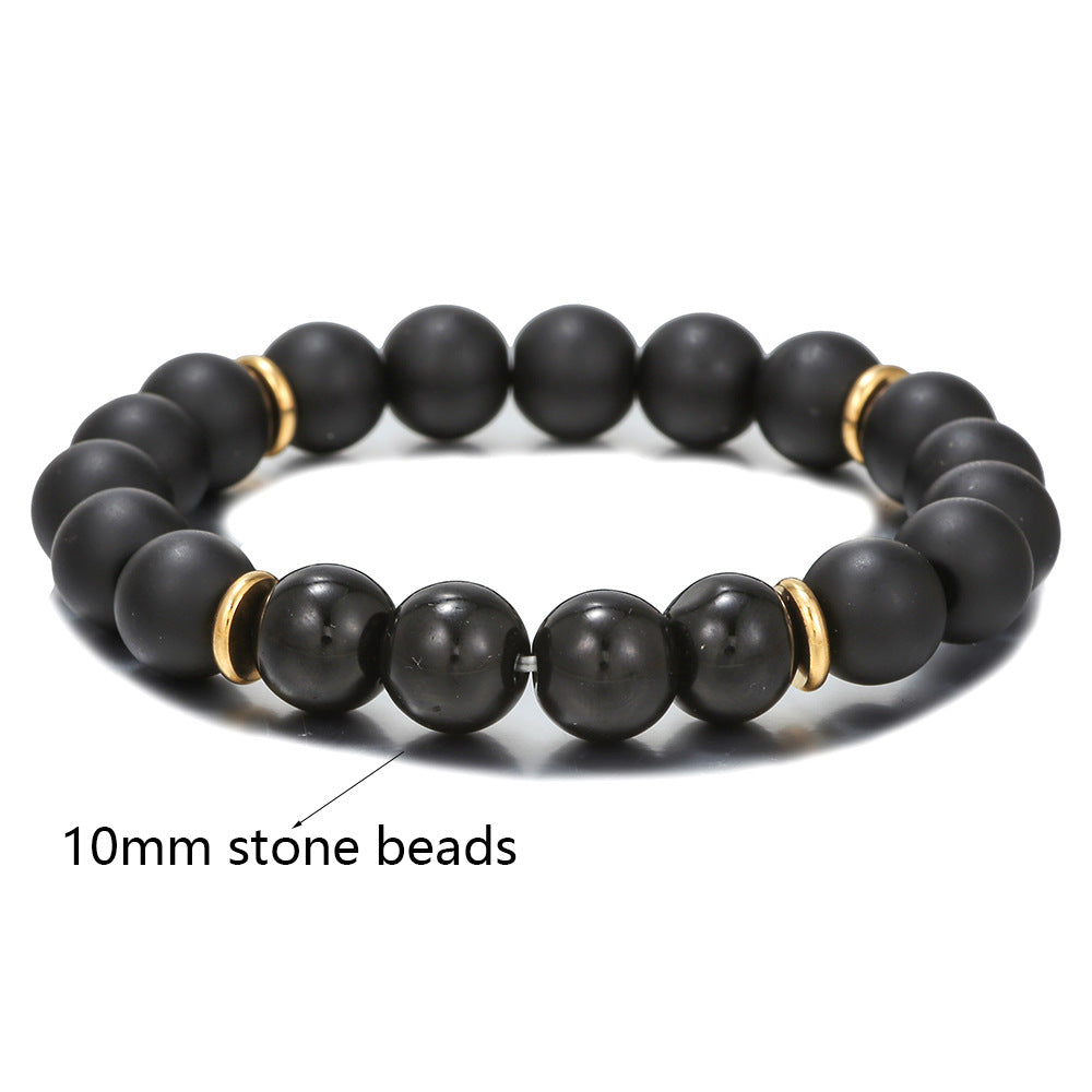 Women's & Men's Black Agate Haematite Snowflake Stone Design Bracelets