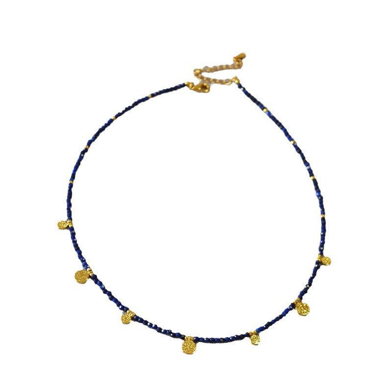 Retro Lapis Turquoise Beaded Gold Coin Simple Temperament Pendants