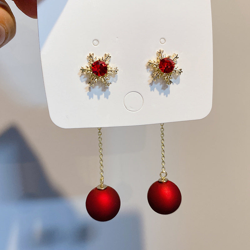 Women's Red Series Christmas Bowknot Crystal Flowers Earrings