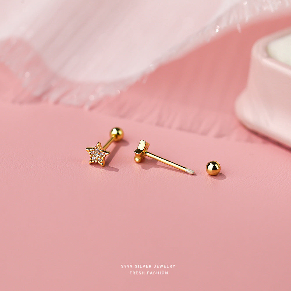 Sterling Sier Micro Inlaid Zircon Screw Female Earrings