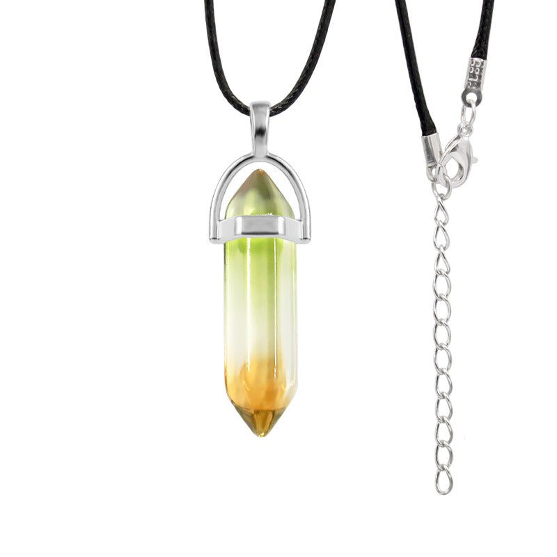 Natural Stone Hexagon Prism Fashion Crystal Necklaces