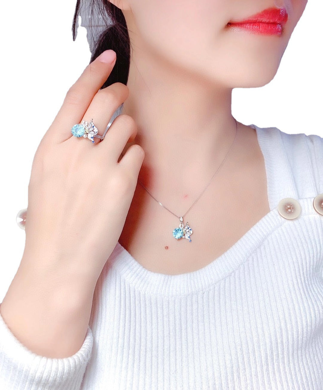Fairy Design Butterfly Live Broadcast Sky Blue Jewelry Set
