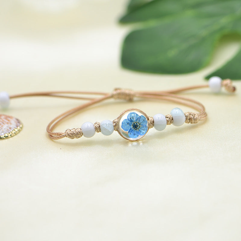 Dried Flower Plant Real Woven Snow Beads Bracelets
