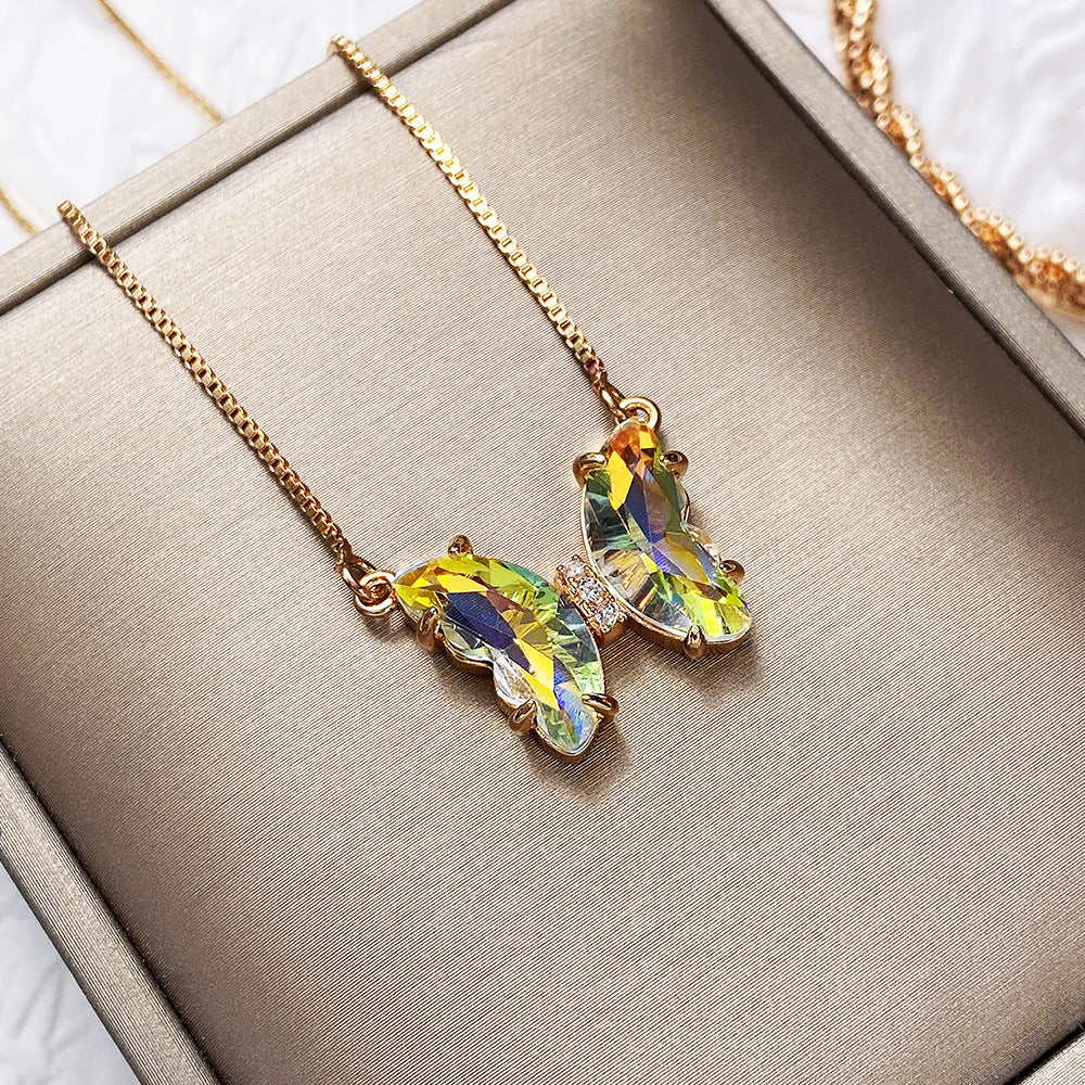 Fantasy Crystal Butterfly Gradient Glass Colored Necklace
