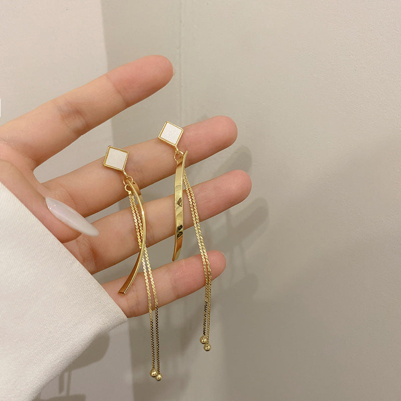 Tassel High-grade Sier Needle Metal Light Luxury Pearl Earrings