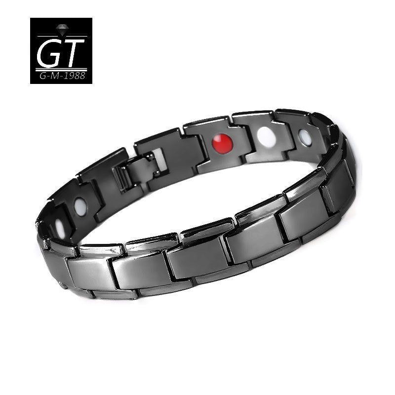 Men's Detachable Magnet Beveled Black Gold Mature Golden Bracelets