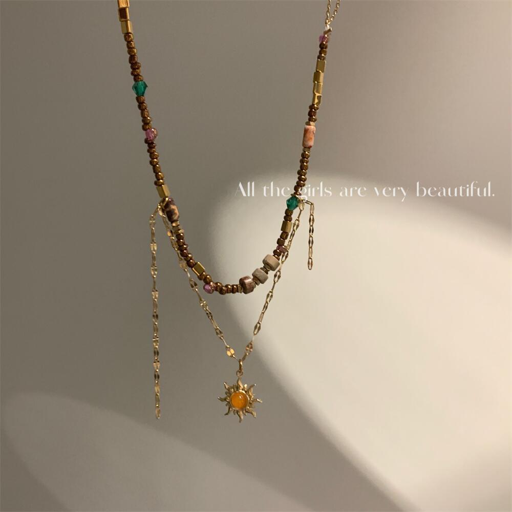 Beaded Female Natural Stone Sweater Chain Necklaces
